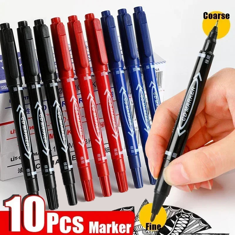 Correction Pen Fine - 10Pcs Twin Tip Permanent Marker Black/Blue/Red