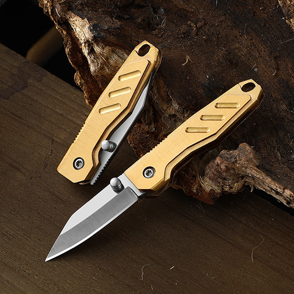 Letter Opener Brass - Brass Mini Folding Utility Knife Keychain