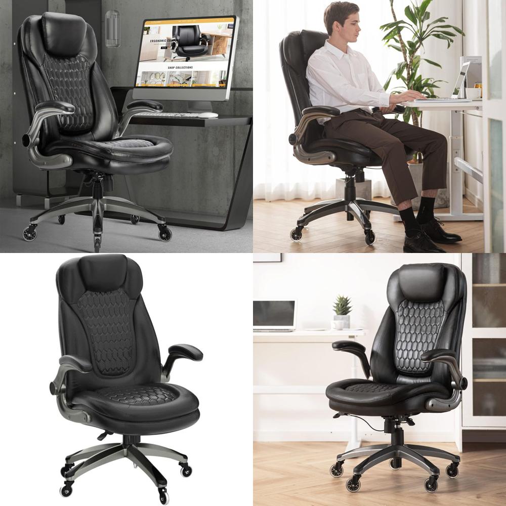 Leather Desk Pad - Ergonomic High-Back Leather Desk Chair with