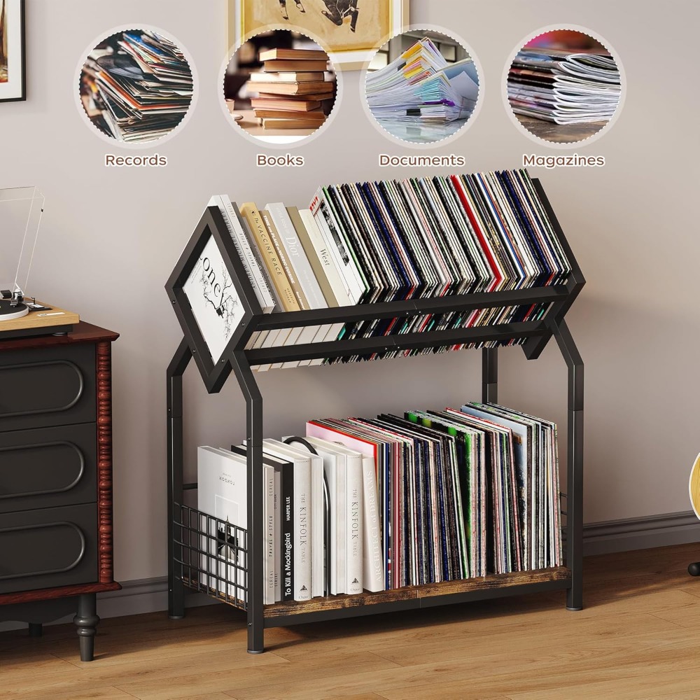 2-Tier Vinyl Record Storage Ho - Magazine Holder Rack avaliação e preço
