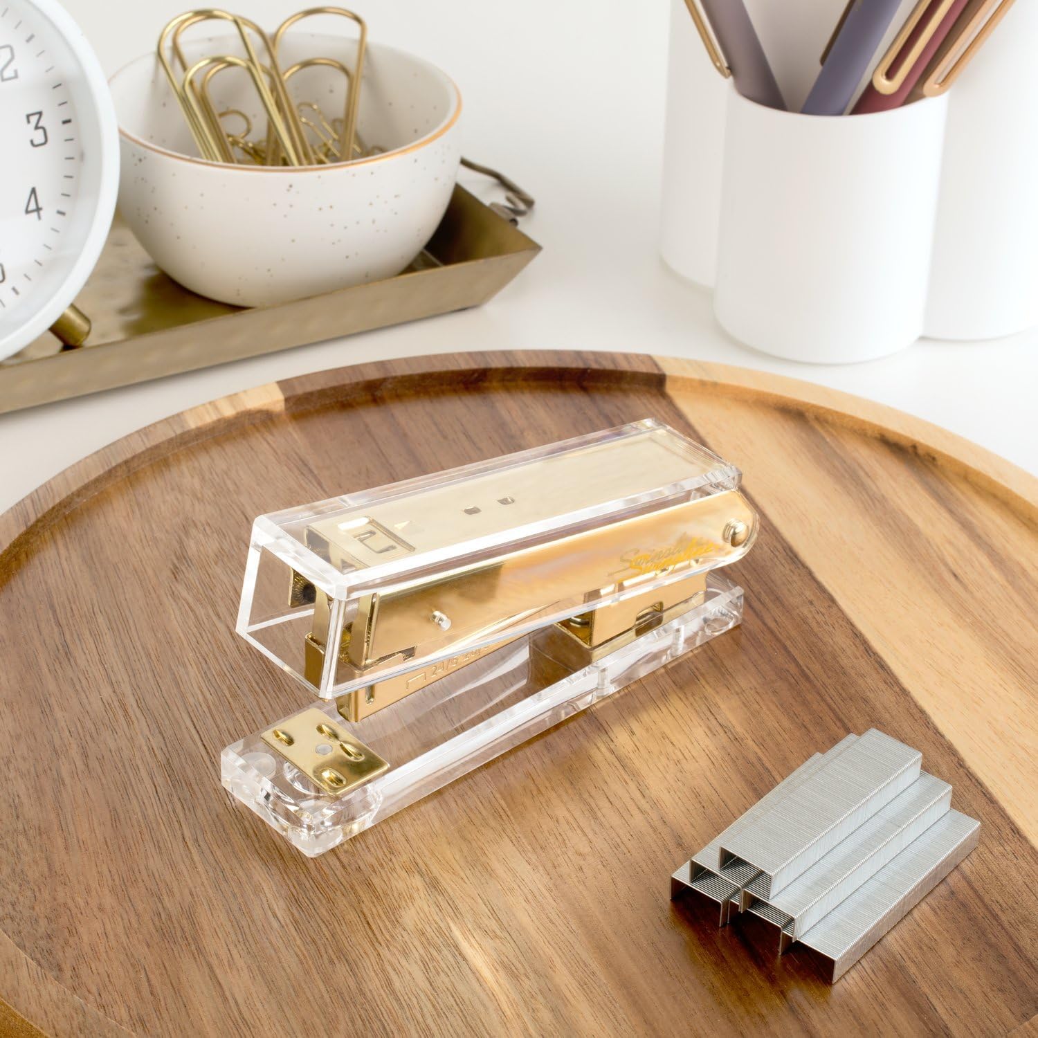 Compact Acrylic Gold Stapler,  - Stapler Half Strip avaliação e preço