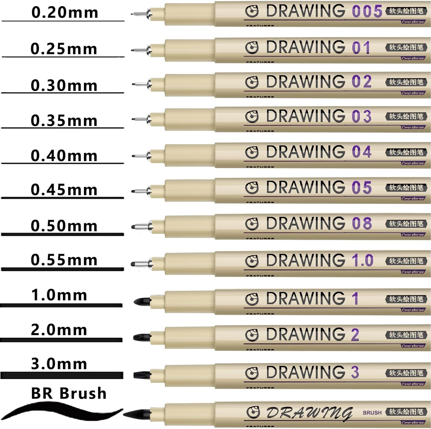 12 Black Fine Line Drawing Pen - Archive Box Set avaliação e preço
