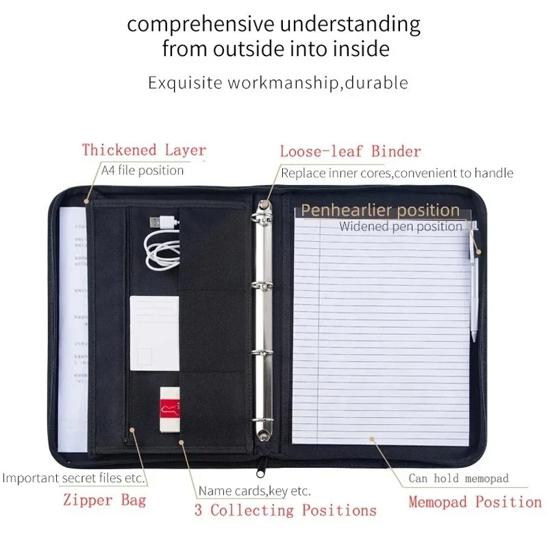 Large Black Business Portfolio - Binder A4 Lever avaliação e preço