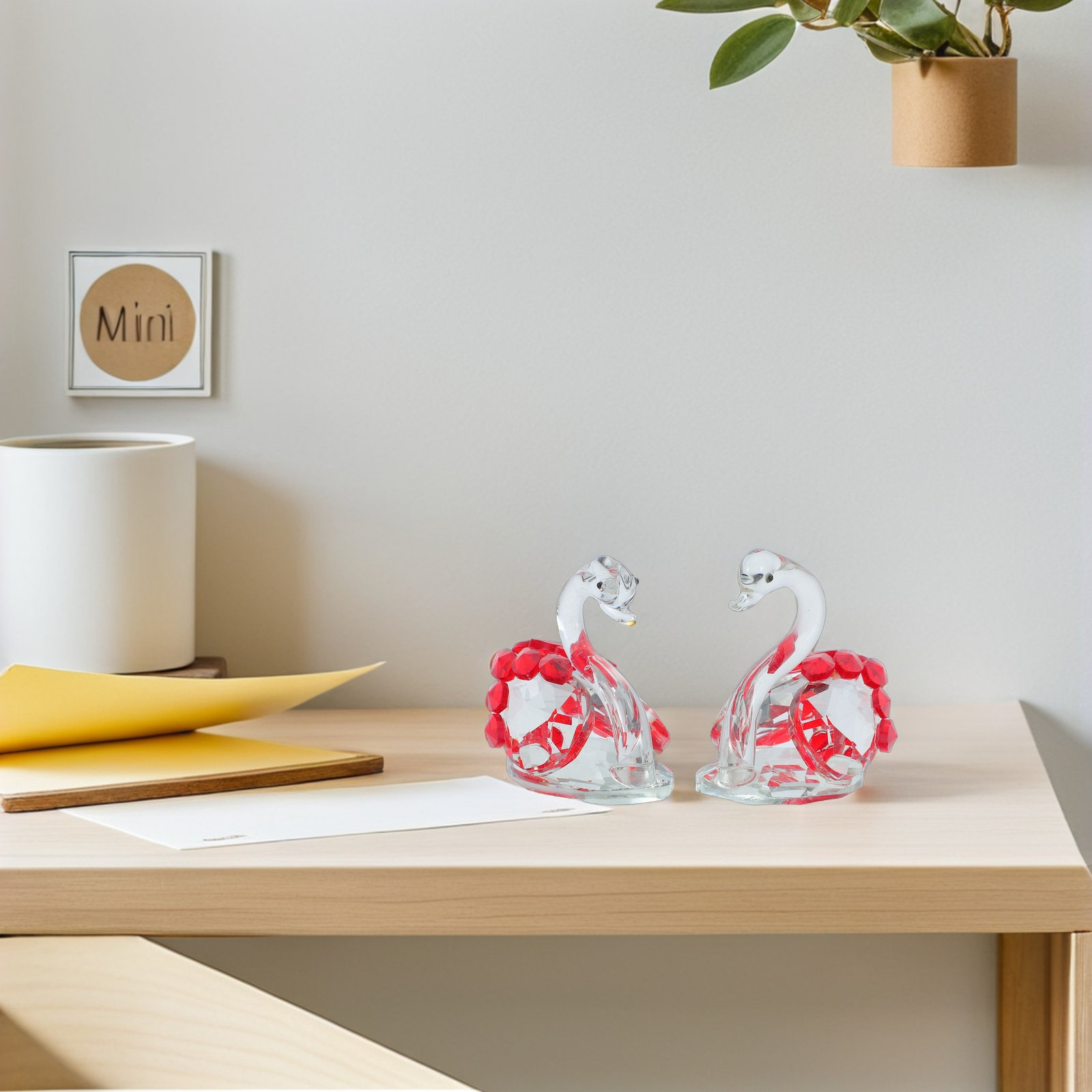2Pcs Crystal Couple Swan Statu - Paper Weight Crystal avaliação e preço